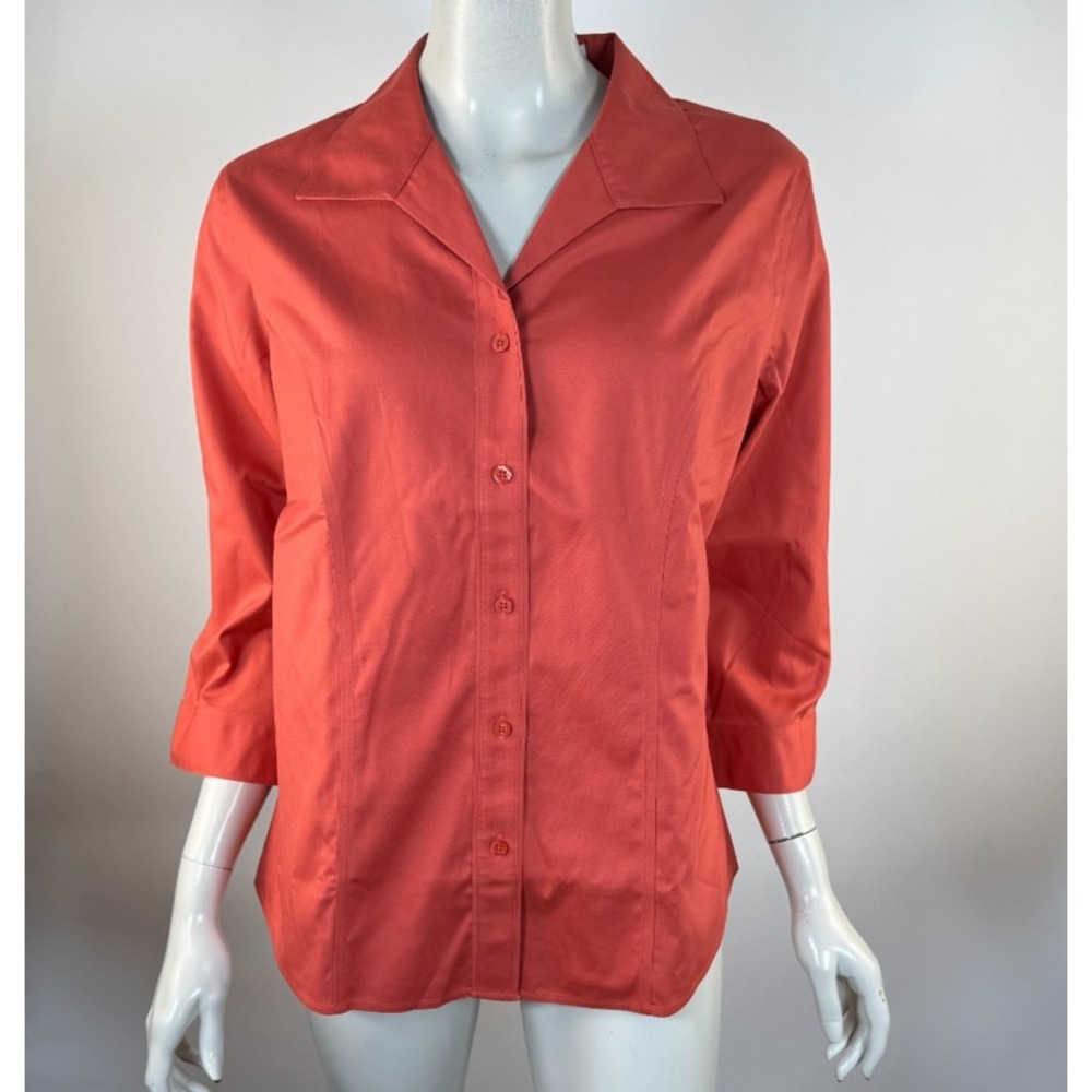 Chico's Adrienne No-Iron 3/4 Sleeve Button-up Shirt Women 2 Large NWT $69 Orange